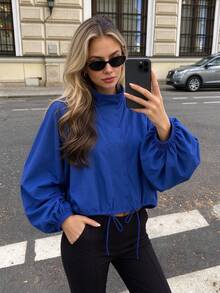 Mellowy Autumn New Women's European & American Style Fashion Minimalist Versatile Tech Fabric Button Jacket - Blue - View 2