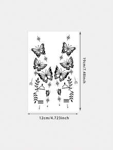 1 Sheet Black Butterfly Henna Temporary Tattoo Stickers, Star & Leaf Pattern Fake Tattoos For Hand Wrist, Waterproof Body Art Decals For Wedding Bohemian Party Festival Formulated Without Henna - Black - View 5