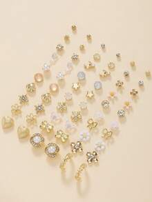 30 Pairs Women's Stud Earrings Set, Cute Small Bow, Star, Shell, Flower Pattern Earrings Combination, Suitable For Daily, Vacation, Outing Wear, Jewelry Holiday Gift - Multicolor - View 3