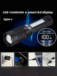 1/2pcs High Lumen LED Flashlight, Adjustable Focus Flashlight With COB Work Light And Battery Indicator, Built-In Large Capacity Battery, USB-C Fast Charging, Suitable For Home, Car Repair, Night Walking - Star - View 8