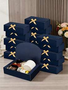10/20pcs Navy Blue Gift Boxes With Lids, Blue Kraft Paper Gift Boxes, Bridesmaid Proposal Boxes, With Ribbon, For Wedding, Packaging, Gifts, Birthday, Cupcake Boxes, Valentine's Day Gift Boxes - A - View 3