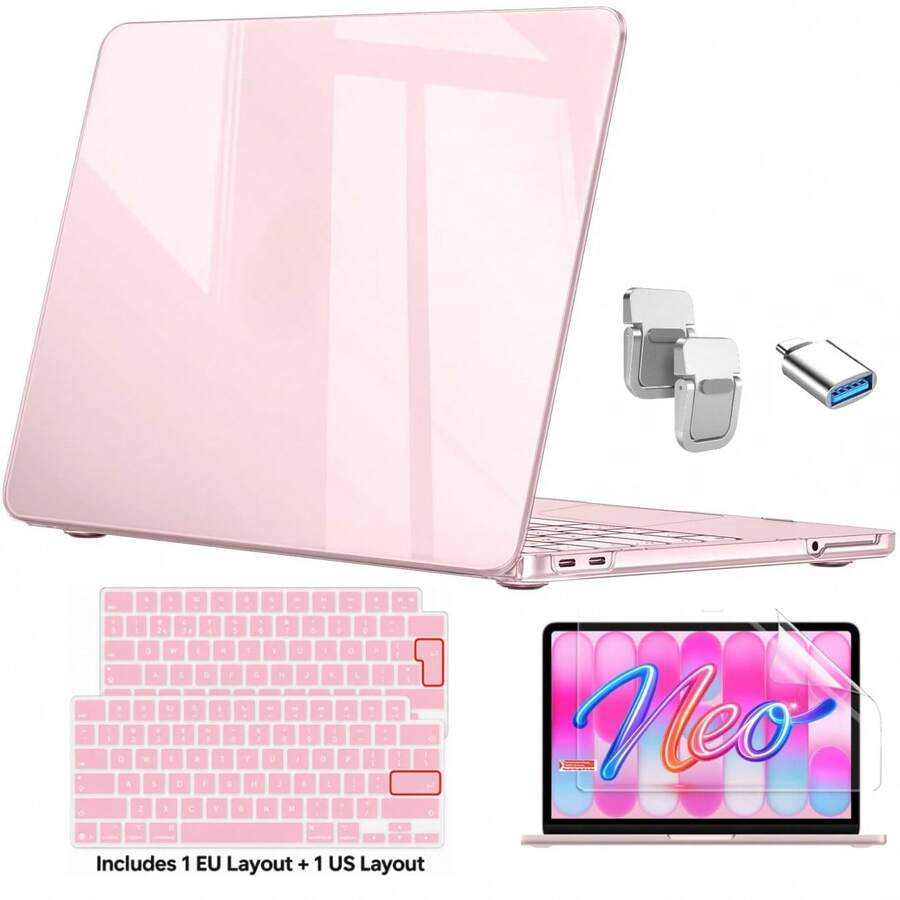 Compatible With MacBook Neo 13-Inch A3404 2026 A18 Pro, Crystal Hard Shell Protective Case, Optional Dual Keyboard Cover, Screen Protector, Folding Stand, USB Adapter And Laptop Bag, Multiple Colors Available. - View 1