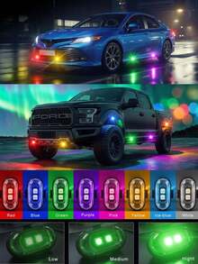 1/2/4/6件組無線遙控RGB LED閃爍燈，彩色閃爍警示燈，多模式車內氛圍燈，可充電汽車與摩托車燈，汽車配件，派對裝飾，聖誕萬聖節禮物 - A - 查看 4
