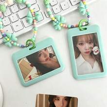 Ins Slide Cover Solid Color 3-Inch Card Holder Mint Green Bow Knot Wristlet Keychain ID Badge Holder Card Sleeve Photo Protector Idol Photocard Protector For Students, K-Pop Fans, Office Workers, Photocard Storage, ID Protection, Campus Commute, Office Use, Portable, Birthday Gift, Holiday Gift, Merchandise Collection, Best Friend Gift, Desk Storage, Display - A - View 2