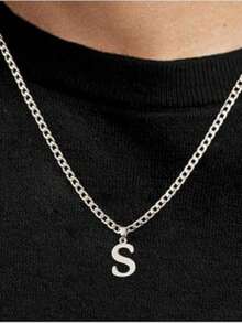 1pc 26 Letters Necklace For Men, Daily Wear, Banquet, Party, Wedding, Valentine's Day Gift - Steel - View 25
