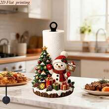 2D Flat Printed Kitchen Paper Towel Holder 1pc Christmas Style Cozy Snowman Christmas Tree Design Creative Desktop Paper Towel Rack Iron Material No Paper Towels Included Fun Holiday Design Suitable For Living Room And Dining Room - View 13