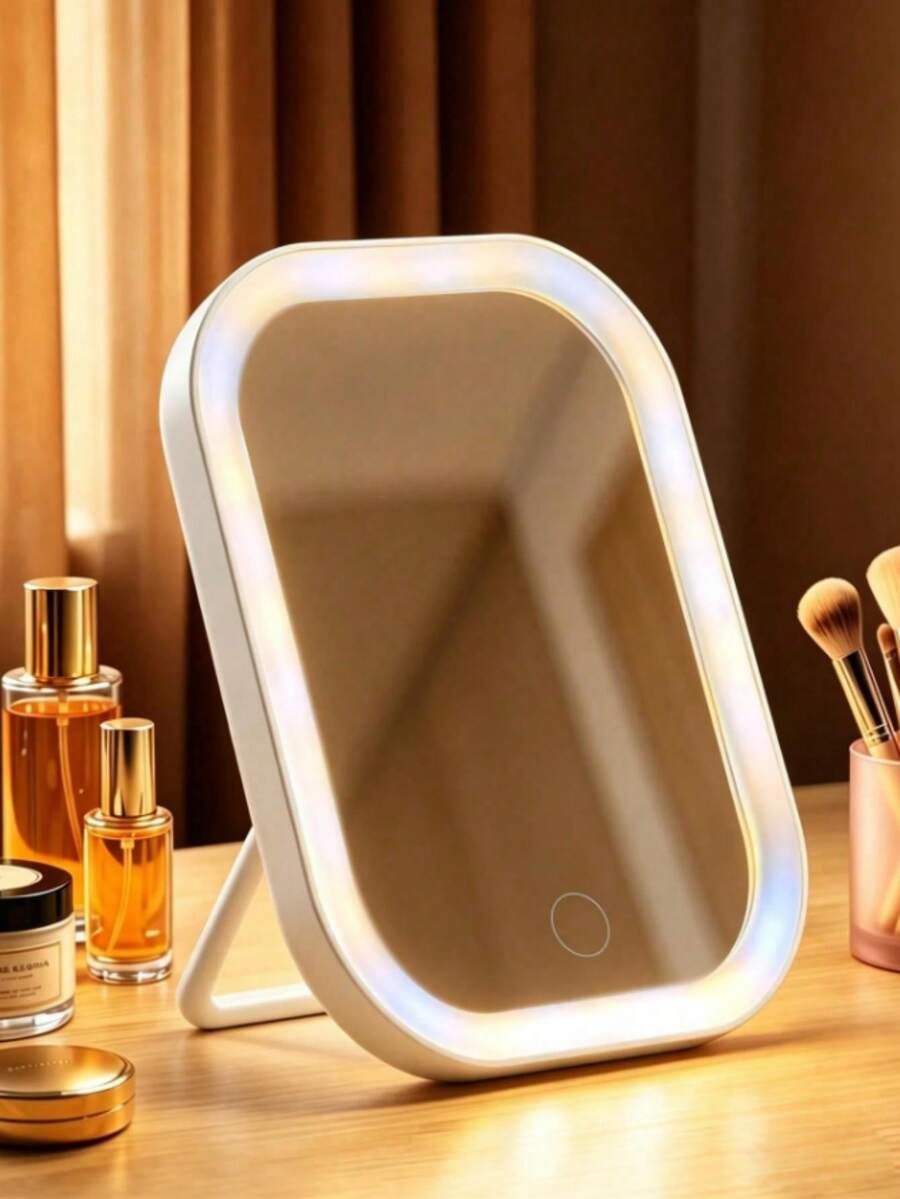 مرآة مكياج مضيئة LED، مرآة محمولة قابلة للطي مع حامل قابل للتعديل، 3 أوضاع ألوان، مرآة زينة مضيئة، شاشة لمس ذكية قابلة للتعتيم، مناسبة للزينة، غرفة النوم، غرفة الملابس، دوران 720°، شحن USB، هدية لعيد الحب، عيد الأم، الفتيات