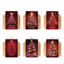 1pc In Stock Red Christmas Tree Greeting Card, New Year Red Greeting Card, Printable Foldable Card, Christmas Gift Packaging - Multicolor - View 1
