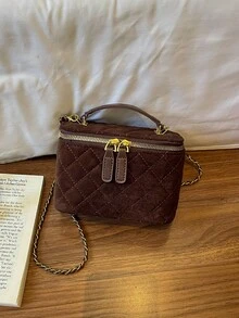 Autumn And Winter Suede Coffee Colored PU Material Women's Handbag, Exquisite And High-End Adjustable Chain Shoulder Strap Shoulder Bag/Crossbody Bag - Coffee Brown - View 7