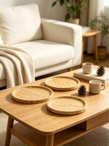 1pc Round Bamboo Wood Storage Tray, Multi-Functional Home Decor Tray, Suitable For Coffee Cups, Jewelry, Glasses, Watches, Perfect For Kitchen, Home Decor, Holiday Party Storage - Beige - View 8