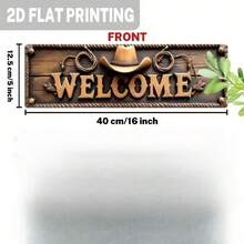 2D Flat Country Style Welcome Wooden Sign, With Cowboy Hat And Rope Wall Decor, Western Theme, Farm, Bar, Entrance Decor Sign, 5.0X16.0 Inches - A - View 6