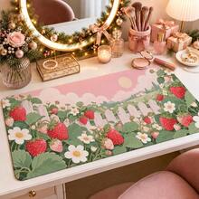 1pc Strawberry Garden Mouse Pad, Red Berries, White Flowers And Pink Sky Pattern Extended Desk Mat For Home Office And Gaming - View 4