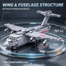 Large Military Transport Aircraft Building Model, 707-Piece Adult Collector-Grade Building Block Set, Wide Wings, Engines And Landing Gear, Suitable As Gift For Hobby Collectors On Halloween, Christmas, Thanksgiving And Birthday - Large Military Transport Aircraft - View 1