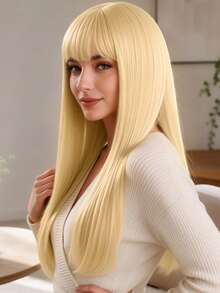 Wig Cosplay Emas untuk Wanita, Alami & Modis, Elegan & Serbaguna, Cocok untuk Semua Pakaian Sehari-hari dan Acara Pesta Wanita, Wig Multifungsi - emas muda 24 inci - View 2
