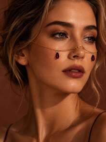1pc Halloween Gold Face Chain For Women, Red Teardrop Charm Nose Bridge Chain, Elegant Facial Jewelry For Festival Party Cosplay Fashion Accessories - Multicolor - View 9
