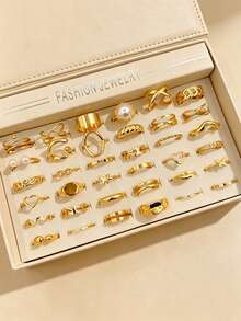 30pcs Snake & Heart Women's Ring Set, Elegant Luxury Multi-Piece Finger Rings For Party, Vacation, Daily Wear, Fashion Jewelry Gift, Random Style - Yellow Gold - View 4