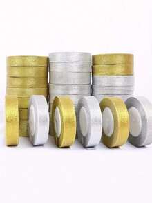 1 Roll Gold Glitter Ribbon, Polyester Gift Wrapping Ribbon, DIY Handmade Clothing Home Decor Bows, Suitable For New Year, Birthday, Mother's Day, Valentine's Day, Graduation, Anniversary Party Decoration, Gift Boxes, Flowers - Multi-color - View 4