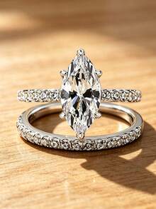 2pcs Set Exquisite Cubic Zirconia Rings, Women's Wedding Anniversary Accessory Gift - 1# - View 8