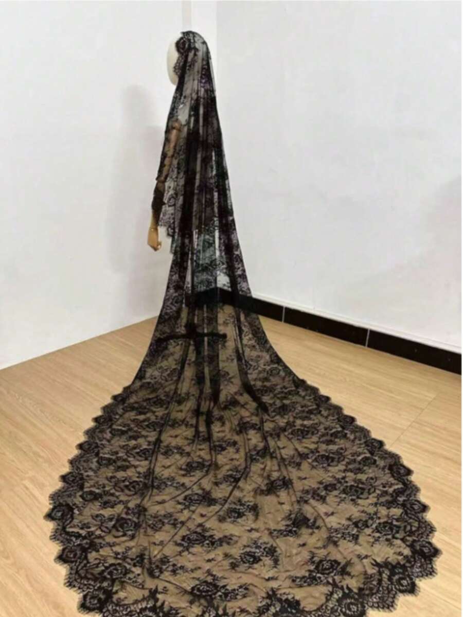 1件手工復古教堂新娘蕾絲面紗附金屬髮梳,婚紗配件,驚艷頭飾,適用派對、攝影、教堂婚禮、草坪婚禮、情人節禮物、情侶穿搭、婚禮季、萬聖節 - 黑色 - 查看 1