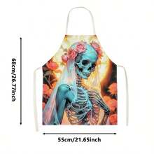 1pc Halloween Skull Floral Party Print Apron - Halter Neck Sleeveless Design, Decorated With Skull, Wavy Halo, Rose And Daisy Patterns, Suitable For Kitchen Cooking, Housework Cleaning And Halloween Party Use, Home Decor, Atmosphere Apron, Fun Home Daily Necessities, Joyful Holiday Gift - Multicolor - View 14