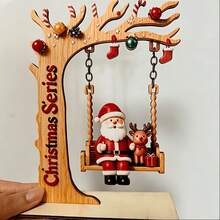 2D Flat Wooden Santa Claus Swing Ornament, Christmas Desktop Decor, Holiday Home Tabletop Craft Decoration, Suitable For Christmas Party, Christmas And Halloween - A - View 4