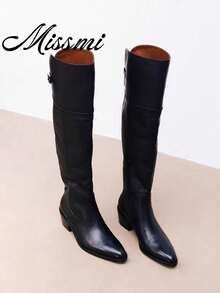 Women's Tall Over-The-Knee Boots, Thick Sole Suede High Shaft Boots For Autumn/Winter, Wide Calf - Black - View 1