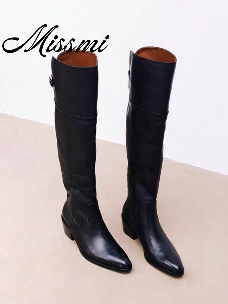 Women's Tall Over-The-Knee Boots, Thick Sole Suede High Shaft Boots For Autumn/Winter, Wide Calf - Black - View 1