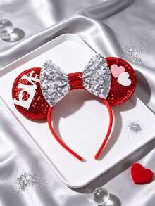 Disney1pcs Heart Mouse Ears Headband, Red Sequin Bow Cosplay Party Hair Accessory For Adults - Multicolor - View 11