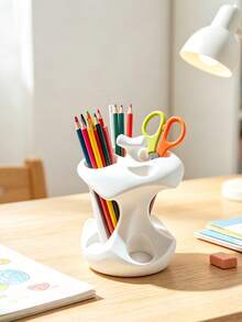 1pc Multi-Functional Creative Shaped Storage Rack, Bathroom Electric Toothbrush Holder, Can Store Makeup Brushes, Pens, Suitable For Multiple Scenes, Can Be Used On Washbasin, Vanity, Desk, Minimalist Personalized Design, Practical Storage And Decorative Ornament For Home Desktop And Bathroom - White - View 4