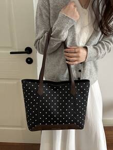 2026 Korean Style Polka Dot Tote Bag For Women, Large Capacity Commuter Shoulder Bag, New Student School Versatile Handbag - Black - View 4