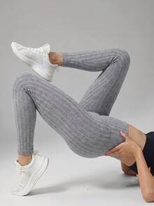3Pcs Thickened Seamless High Elasticity Ribbed Tights Black Light Gray Dark Gray Leggings Sports Wear Stretch Tight Fitting - Multicolor - View 4