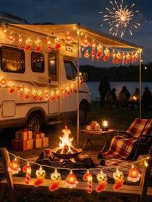 Christmas Lights, Battery Operated Warm White LED Fairy String Lights, Santa Hat, Candy Cane & Stocking Shaped Lights, Xmas Decor For Bedroom, Christmas Tree, Window, Indoor Party - Multicolor - View 10