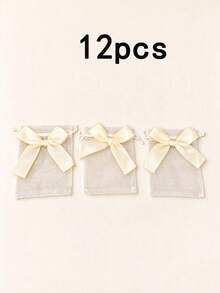 24pcs Ivory Organza Gift Bags With Satin Drawstring Bow, Mesh Gift Bags For Wedding, Bridal Shower, Birthday Party, Candy Chocolate Jewelry Packaging Bags, Cosmetics, Jewelry, Bulk Packaging Bags - Milky White - View 11