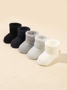 5prs/Pack Infant/Toddler Solid Color Turnover Warm & Comfy Fleece Socks - Multicolor - View 5