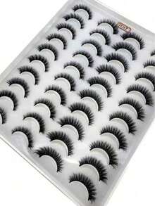 20 Pairs Cross-Style Fluffy Faux Mink False Eyelashes, Natural Long Handmade Curly 3D False Eyelashes, D Curl Mixed Style Makeup False Eyelashes - Black - View 3