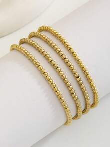 4件組 3mm 金色珠飾可疊戴手鍊，可愛精緻層次感女款飾品，適合返校日常穿搭、生日派對禮物 - 四件套-3mm - 查看 3