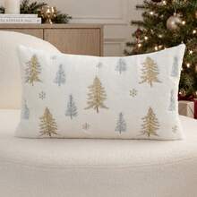 1pc Christmas Tree Embroidered Pillow Case, Christmas Snowflake Pillowcase, Suitable For Indoor Decoration, Christmas Decoration, All-Season Pillowcase, Without Insert - Multicolor - View 11