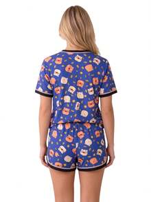 FEMINNITA Baby Doll Feminino Suede Canelado Estampado Manga Curta com Short Blogueira Premium - Bic - Visão 3