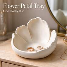 Gentle Petal 3D Printed Storage Tray, Minimalist Cream Style Jewelry Dish, Entryway Key & Small Accessory Organizer, Bedroom Desktop Creative Decor, Gift For Girls, Storage Plate - White - View 5