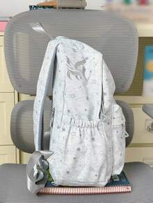 Star Print Letter Embroidery Backpack + Large Capacity & Multi Pockets + School Daily Commute + Light Blue Tie Dye Casual Nylon Daypack - Multicolor - View 4