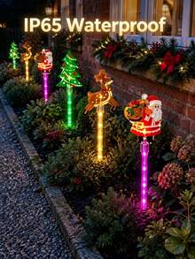 Christmas Yard Stake Lights, Santa Claus Reindeer Christmas Tree LED Pathway Lights, 8 Lighting Modes, Auto On At Dusk, Waterproof Solar Powered Outdoor Christmas Decor, Suitable For Garden Lawn Patio Holiday Party - Multicolor - View 8