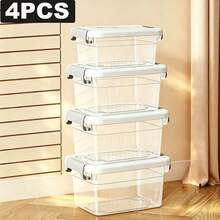 4PCS Clear Plastic Storage Boxes With Lids Stackable Box Home Office Kitchen - 4pcs - View 11