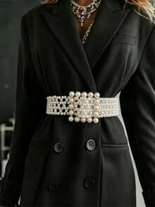 Summer High-Quality Pearl Belt, Eye-Catching Accessory, Can Be Paired With Jeans, Dresses, Swimwear And Various Pants, Suitable For Weddings - Gold - View 1