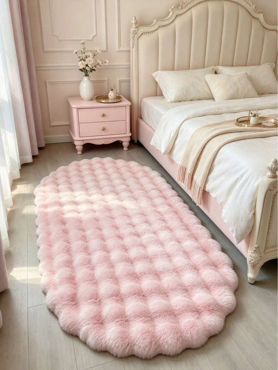 Soft Fluffy Oval Plush Rug, Suitable For Bedroom, Living Room, Study, Office, Washable Non-Slip, Cute Faux Fur Decorative Rug, Bedside Rug, Bedroom Decor, Home Decor, Room Decor - Baby Pink - View 1