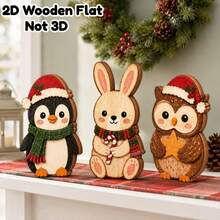 3pcs Christmas Animal Figurines Set, Cute Penguin Rabbit And Owl Desktop Decor, Whimsical Winter Holiday Decorations, Suitable For Home, Living Room, Bedroom, Desk, Shelf And Fireplace Decor, Christmas And Birthday Gifts For Animal Lovers - Multi-color - View 10