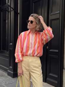 TWFS Women's Autumn Casual Elegant Fashion Striped Loose Short Long Sleeve Bomber Jacket Coat For Travel Vacation Halloween - Multicolor - View 5