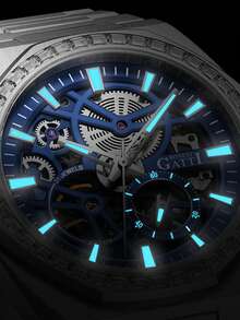 1pc Men's Mechanical Watch, Luxury Sports Style, Hollow Metal Dial, Steel Band, Daily Commute, Party, Birthday, Holiday Gift, 8801 - BG8801 - View 9
