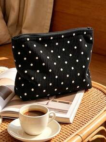 1pc New Black Printed Pattern Makeup Bag | French Printed Travel Organizer Bag | Travel Essentials | Pool Must-Haves | Toiletry Bag | Pool Storage Bag | Mother's Day Gift | Teacher's Day Gift | Suitable For Moms, Teachers, Friends And Nurses | Home Essentials | Graduation Gift | Easy To Clean Design | Portable Makeup Bag - Multicolor - View 2