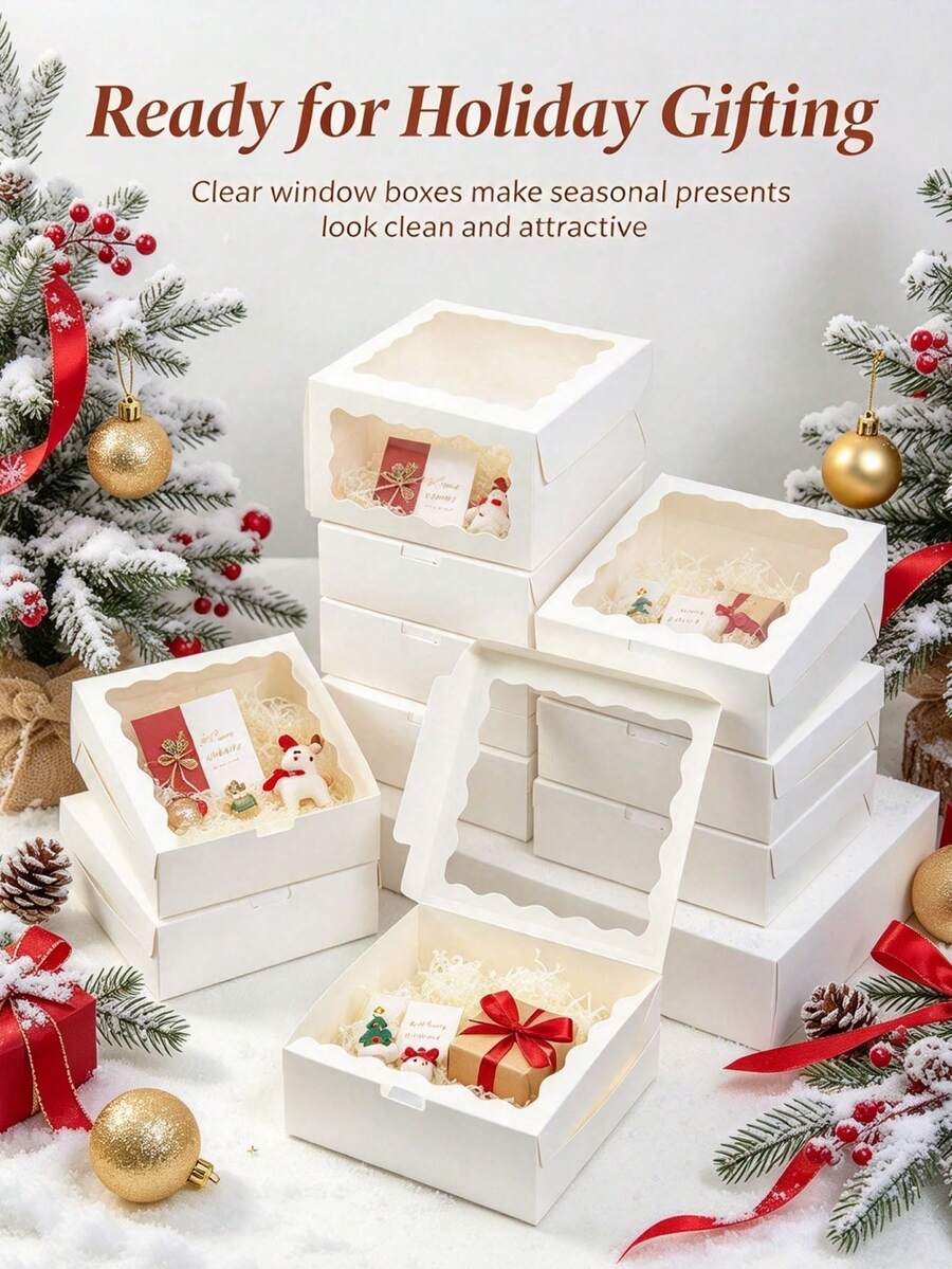 12 Pcs. Pastry Boxes With Clear Window Suitable For Macarons, Cookies, Cupcakes, Donuts & Various Desserts- Perfect For Bakeries, Desert Shops & SmallCake Making - Multicolor - View 1