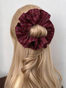 1pc Vintage Red Plaid Striped Slim Waist Hair Tie, New College Style Premium Versatile Bun Hair Accessory - Multicolor - View 7